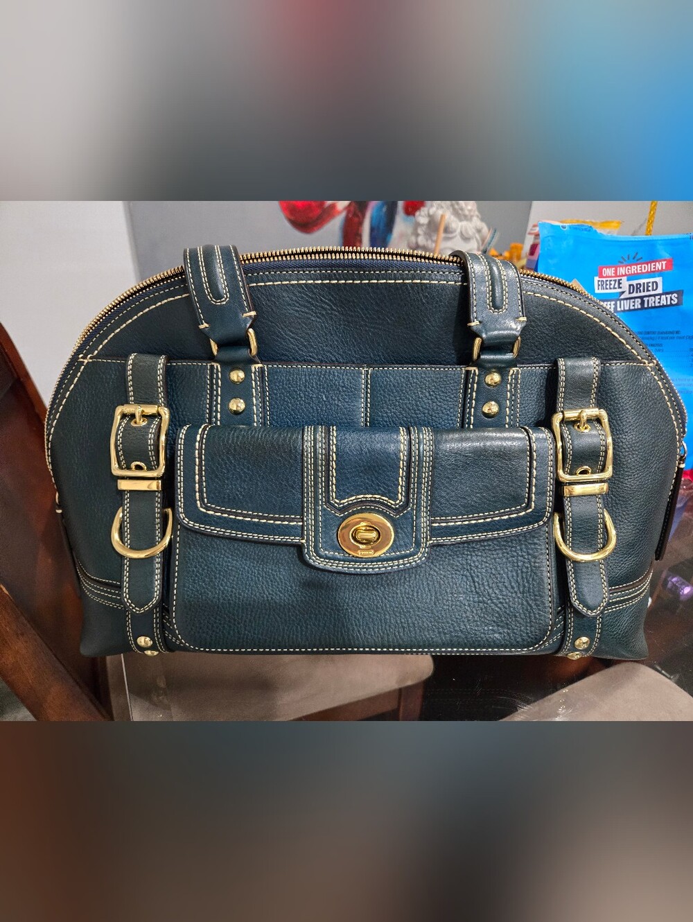 Coach Hampton Miranda Satchel in Dark Teal Blue Leather